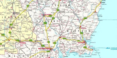 Газрын зураг нь зүүн өмнөд ирланд